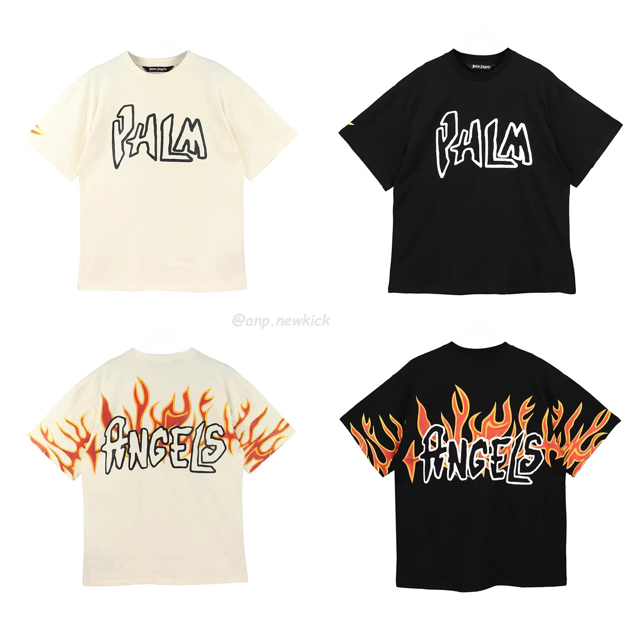 Palm Angels Graffiti Flame T Shirt Shorts Black White (1) - www.newkick.vip